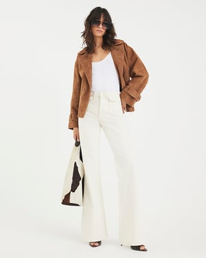 River Island Womens Flared Jeans Cream High Rise Relaxed