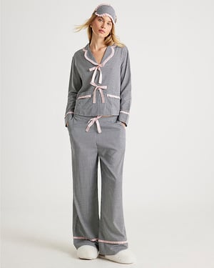 River Island Womens Pyjama Set Black Frill Collar Gingham