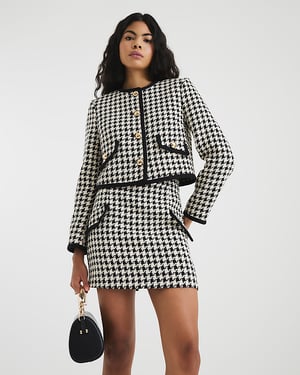 River Island Womens Mini Skirt Cream Tipped Dogtooth Boucle