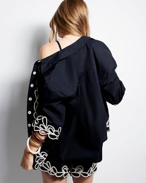 River Island Womens Shirt Black Boxy Embroidered