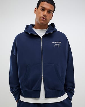 River Island Mens Hoodie Navy Oversized Fit Palais Zip Through