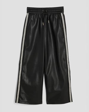 River Island Girls Trousers Black Faux Leather Stripe Wide