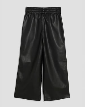 River Island Girls Trousers Black Faux Leather Stripe Wide