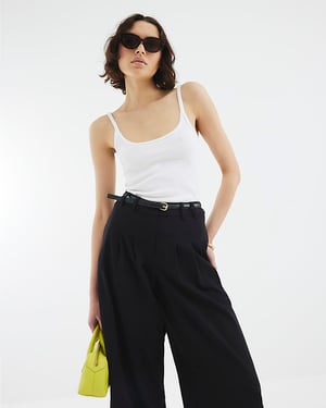 River Island Womens Wide Leg Trousers Black Belted
