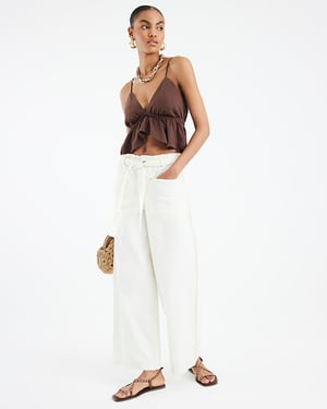 River Island Womens Wide Leg Trousers Cream Paperbag