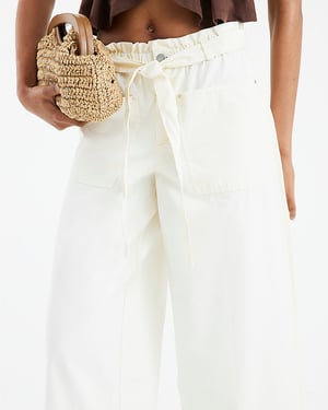 River Island Womens Wide Leg Trousers Cream Paperbag