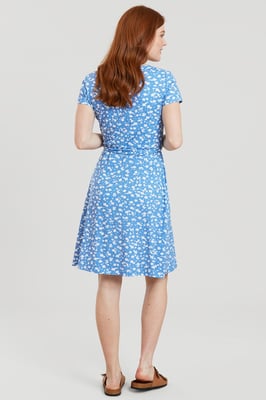 'Santorini' Women's Jersey Wrap Dress with Pockets Summer Comfy Outfit Blue