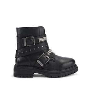 Kurt Geiger London Leather Double Buckle Biker Boots