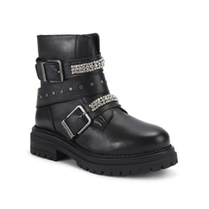 Kurt Geiger London Leather Double Buckle Biker Boots