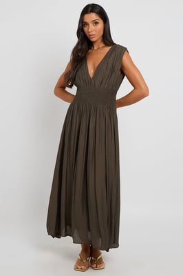 Khaki Maxi Dress with Elasticated Waist
