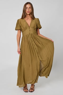Khaki Button Front Maxi Dress
