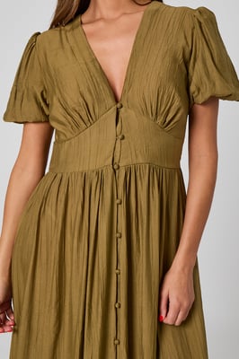 Khaki Button Front Maxi Dress