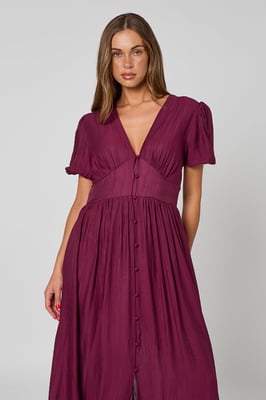 Burgundy Button Front Maxi Dress