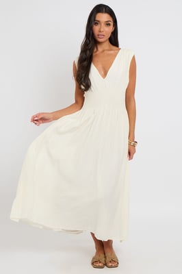 Cream Maxi Dress with Elasticated Waist