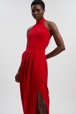 Soft Tailored Halter Neck Midi Dress