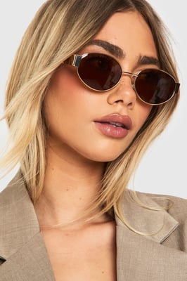 Gold Retro Oval Shape Sunglasses