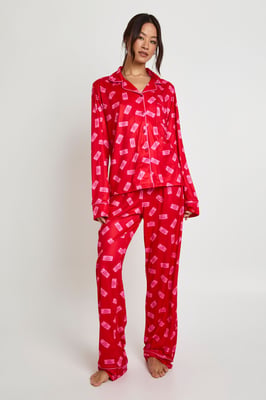 Tall Valentines Lucky You Print Long Sleeve Shirt & Trouser 3 Piece Pyjama Set