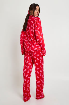 Tall Valentines Lucky You Print Long Sleeve Shirt & Trouser 3 Piece Pyjama Set
