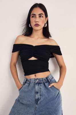 Ruched Bardot Cut Out Top