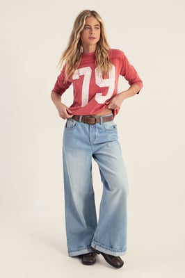 Varsity Long Sleeve Acid Wash Graphic T-Shirt