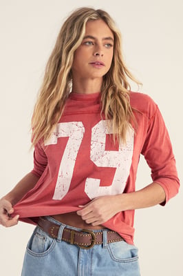 Varsity Long Sleeve Acid Wash Graphic T-Shirt