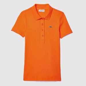 Women's Lacoste Slim-Fit L.12.D Ribbed Cotton Polo Shirt in Orange
