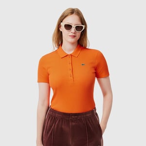 Women's Lacoste Slim-Fit L.12.D Ribbed Cotton Polo Shirt in Orange