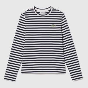 Women's Lacoste Striped Long Sleeve T-Shirt in Navy