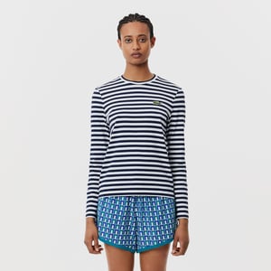 Women's Lacoste Striped Long Sleeve T-Shirt in Navy