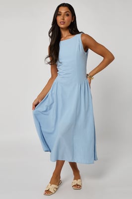 Linen-Look Sleeveless Smock Dress