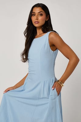 Linen-Look Sleeveless Smock Dress