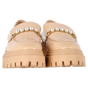 Stuart Weitzman Perla Embellished Platform Loafers in Beige Patent Leather