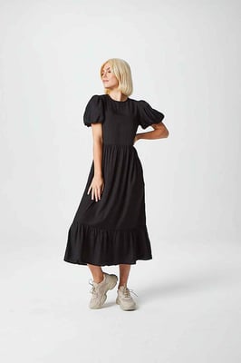 Lillian Black Puff Sleeve Dress