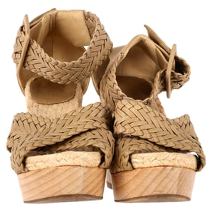 Hermès Criss-Cross Ankle Strap Wedges in Beige Leather