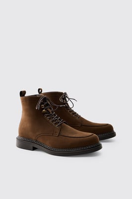 Faux Suede Chunky Sole Hiking Detail Boots
