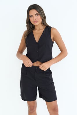 Black Linen Blend Short