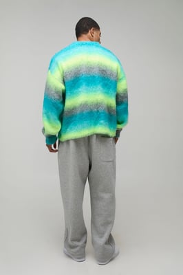 Oversized Boxy Ombre Fluffy Knitted Cardigan
