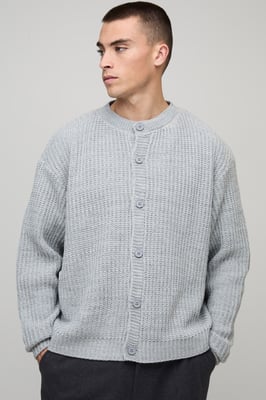 Oversized Fisherman Rib Knitted Button Up Cardigan