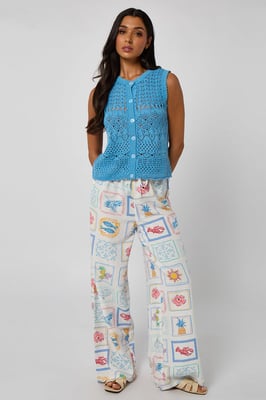 Linen-Look Elasticated Wide Leg Trouser