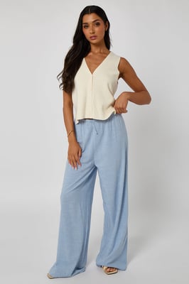 Linen-Look Elasticated Wide Leg Trouser