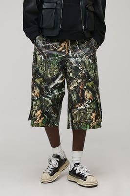Baggy Fit Longline Printed Camo PU Jorts