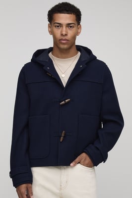 Oversized Boxy Fit Melton Toggle Hooded Duffle Coat