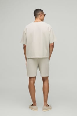 Oversized Boxy Pleated T-Shirt and Relaxed Fit Mid-Length Short Set