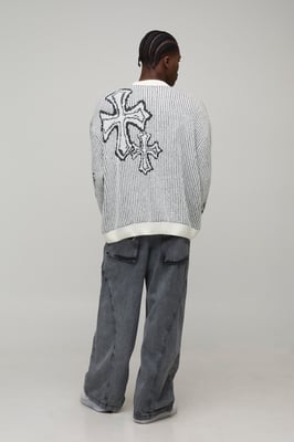 Tall Oversized Boxy Fluffy Cross Jacquard Knitted Jumper