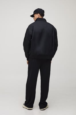 Oversized Fit Chunky Rib Funnel Neck Bomber Jacket