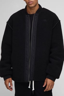 Oversized Fit Nylon Panel Borg Reversible Quilted Bomber Jacket