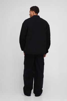 Oversized Fit Nylon Panel Borg Reversible Quilted Bomber Jacket