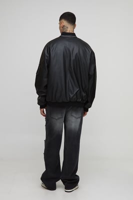 Tall Leather Look Double Zip Oversized MA1 Bomber Jacket