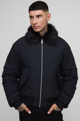 Tall Faux Fur Collar Regular Fit Bomber Jacket