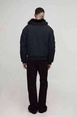 Tall Faux Fur Collar Regular Fit Bomber Jacket